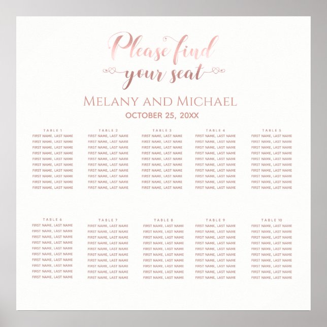 Poster Calligraphie or rose simple coeur mariage (Devant)