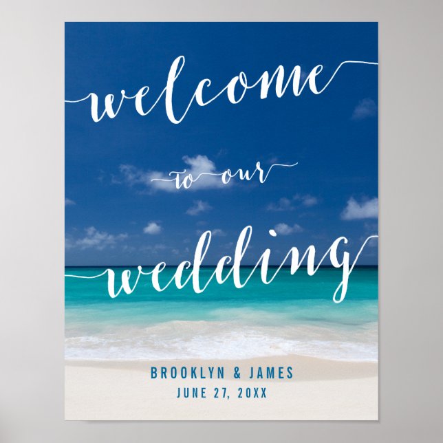 Poster Calligraphie Plage Mariage Réception Signal Imprim (Devant)