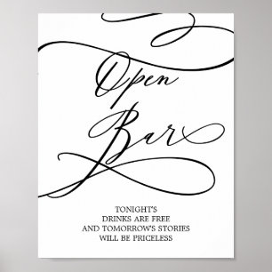 Poster Calligraphie romantique Open Bar Sign