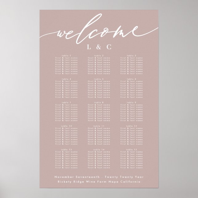 Poster Calligraphie rose foncé - Carte de bienvenue (Devant)