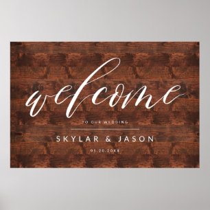 Poster Calligraphie Script Rustic Wood Welcome Mariage