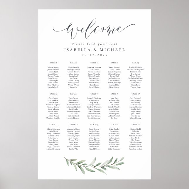 Poster Calligraphie simple Carnet de sièges rustique vert (Devant)