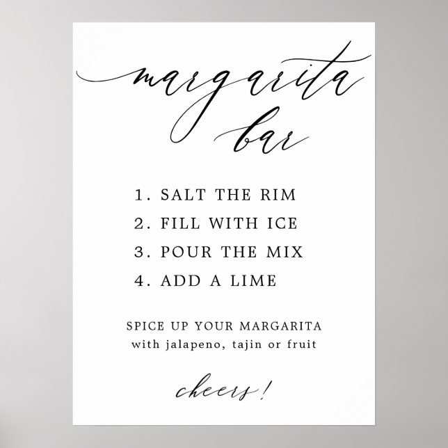 Poster Calligraphie simple et élégante Margarita Bar Menu (Devant)