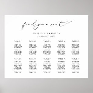 Poster Calligraphie simple Mariage 10 tables Plan de sièg