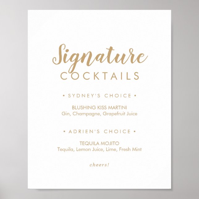 Poster Calligraphie simple | Signature Gold Cocktails Sig (Devant)