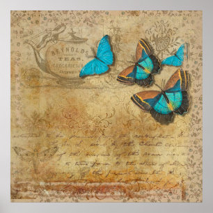 Poster Calligraphie vintage et papillons