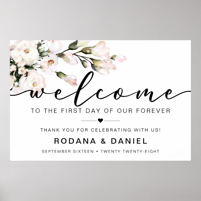 Poster Calligraphie Welcome Blush Floral Mariage Sign (Devant)