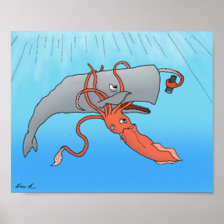 Poster Calmar contre baleine