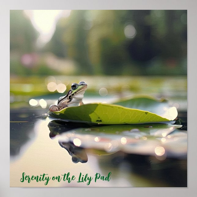 Poster Calme Lily Pad : Grenouille dans la lumière du mat (Devant)