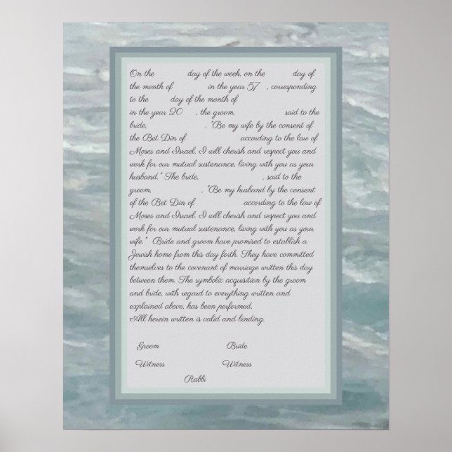 Poster Calme Seas Ketubah avec la réforme canadienne Text (Devant)