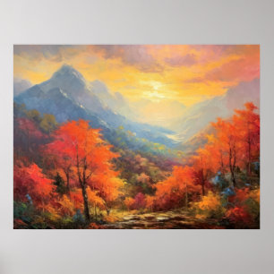 Poster Calme Sunset Mountain Fall Art japonais