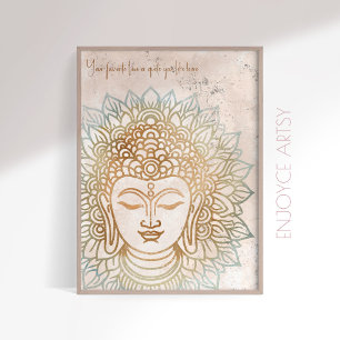 Poster Calme tonalités naturelles or bouddha art mur indi