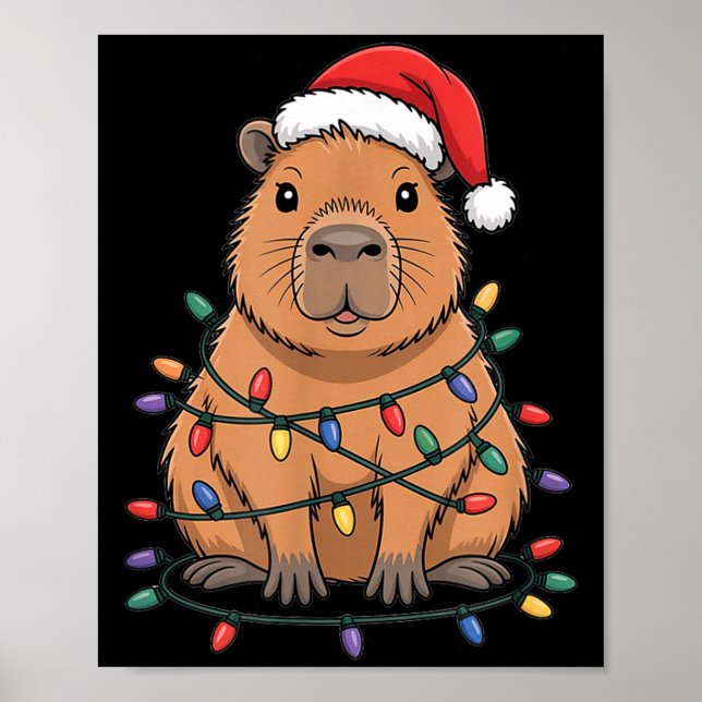 Poster Calot de Noël drôle de capybara dessin animé migno (Devant)