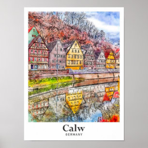 Poster Calw Allemagne Art Voyage Aquarelle main tirée