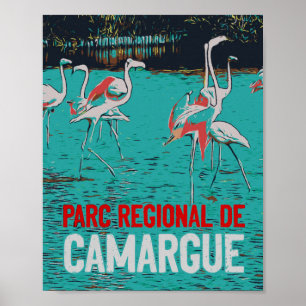 Poster Camargue regional park, France, pink flamingos