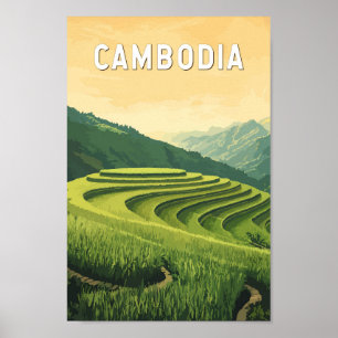 Poster Cambodge Illustration Voyage Art Vintage