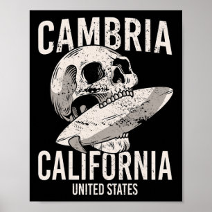 Poster Cambria Californie Ca Surf Crâne Vintage Hommes Fe