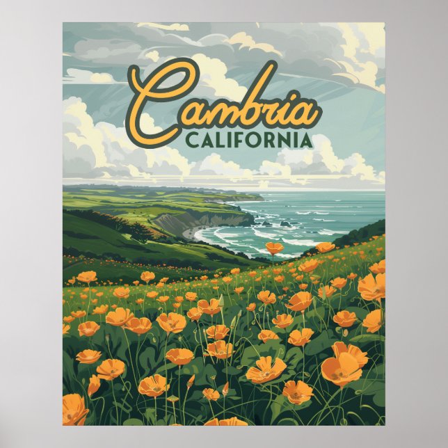 Poster Cambria Californie Pies Fleurs Côte Pacifique (Devant)