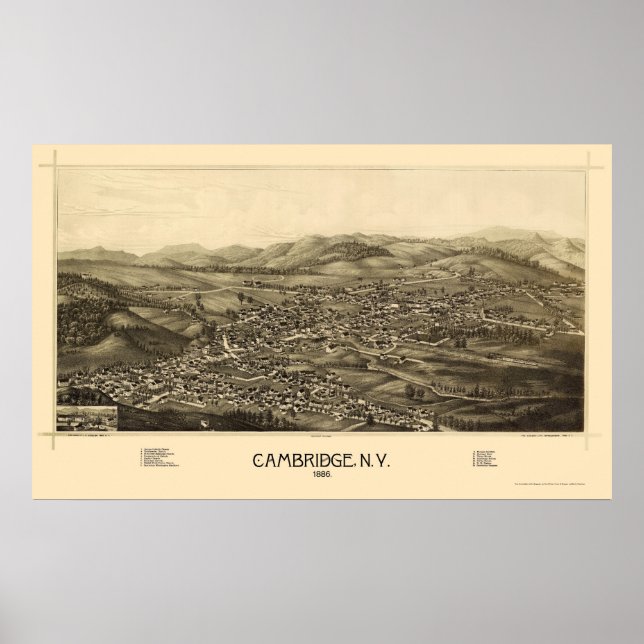 Poster Cambridge, NY Carte panoramique - 1886 (Devant)