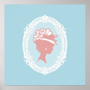 Poster Camée vintage bleue et rose