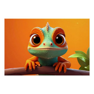 Poster Caméléon mignon dans le style cartoon