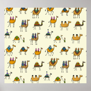 Poster Camels Caravan Motif décoratif sans couture