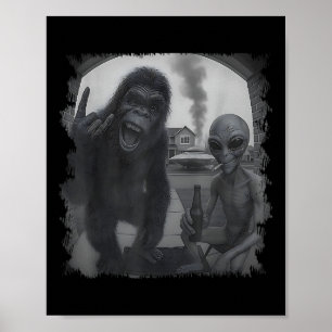 Poster Caméra de porte drôle hommes femmes Sasquatch Ufo
