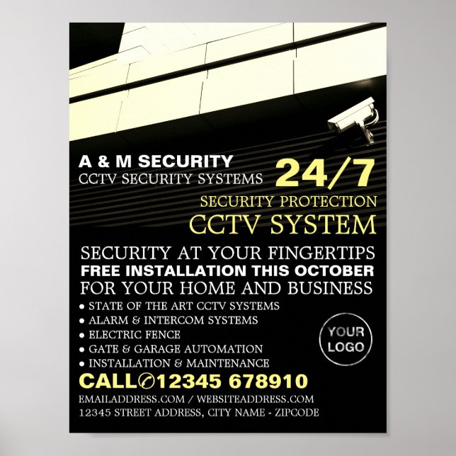 Poster Caméra montée CCTV, publicité de sécurité CCTV (Devant)