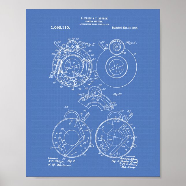 Poster Camera Shutter 1914 Patent Art Blueprint (Devant)