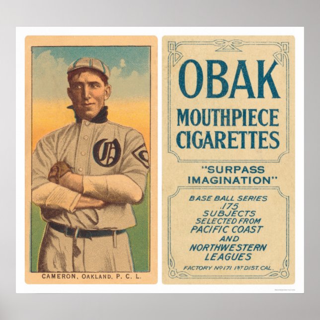 Poster Cameron Oakland Baseball 1910 (Devant)