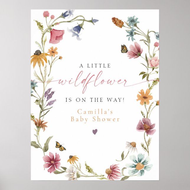 Poster CAMILLA Petit Baby shower Fleur sauvage Bienvenue (Devant)