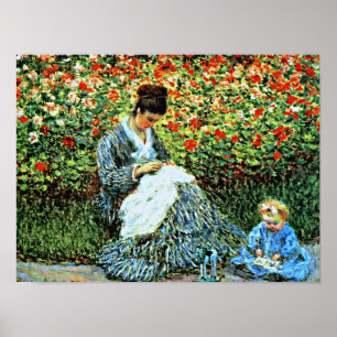 Poster Camille Monet et enfant dans le jardin d'artistes