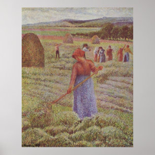 Poster Camille Pissarro - Hay @ Eragny Farmer 1889 Huile