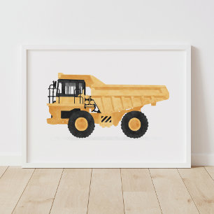 Poster Camion à benne jaune pour enfants Véhicule de cons