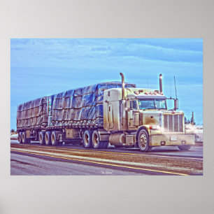 Poster Camion blanc de fret - art de camion et de route