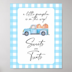 Poster Camion bleu citrouille - bonbons et friandises bab
