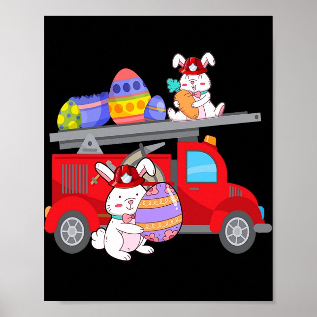 Poster Camion Bunny Riding Camion Pompier de Pâques Jour (Devant)