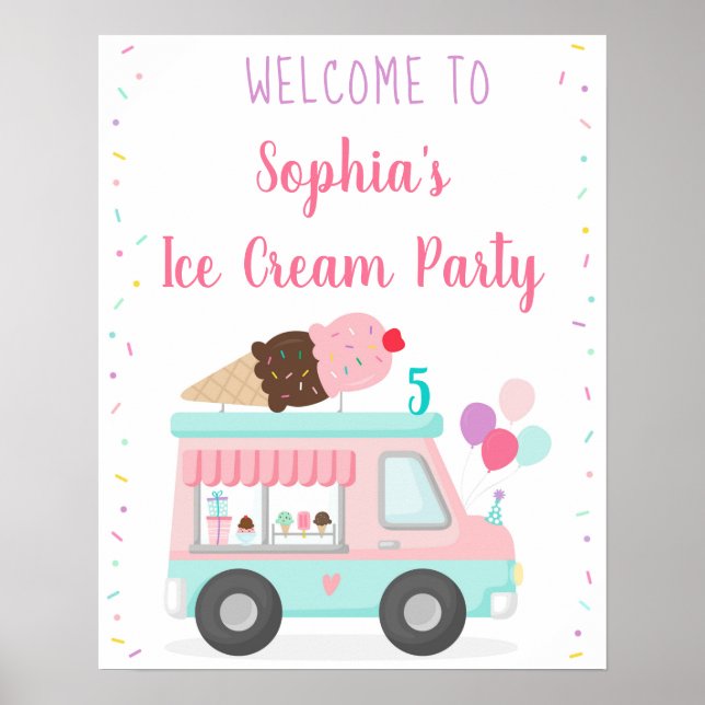 Poster Camion Crème Glace Cute Bienvenue (Devant)