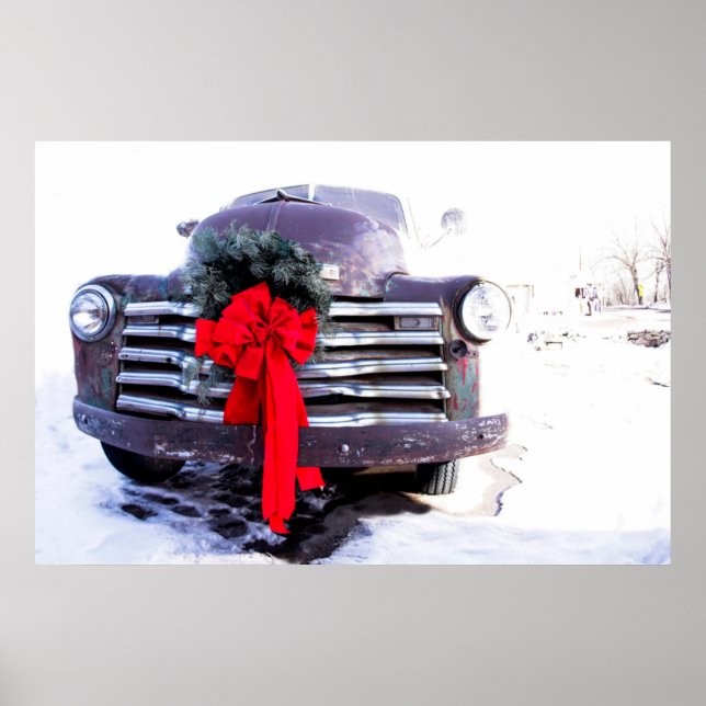 Poster Camion d'antiquité avec couronne de Noël festive (Devant)