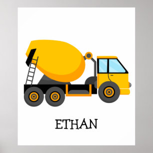 Poster Camion de construction mélangeur de ciment jaune p