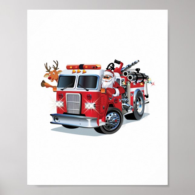 Poster Camion de feu de Noël de dessin animé (Devant)