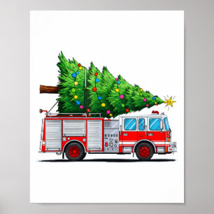 Poster Camion de pompiers Sapin de Noël Lumières de Noël 