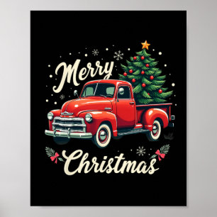 Poster Camion de ramassage rouge Joyeux Arbre de Noël Vac