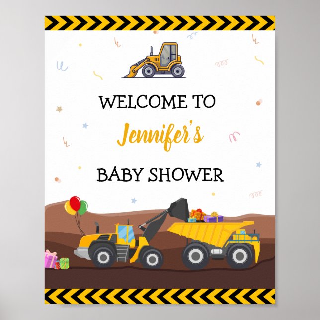 Poster Camion Digger Sous Bébé Anniversaire Bienvenue (Devant)