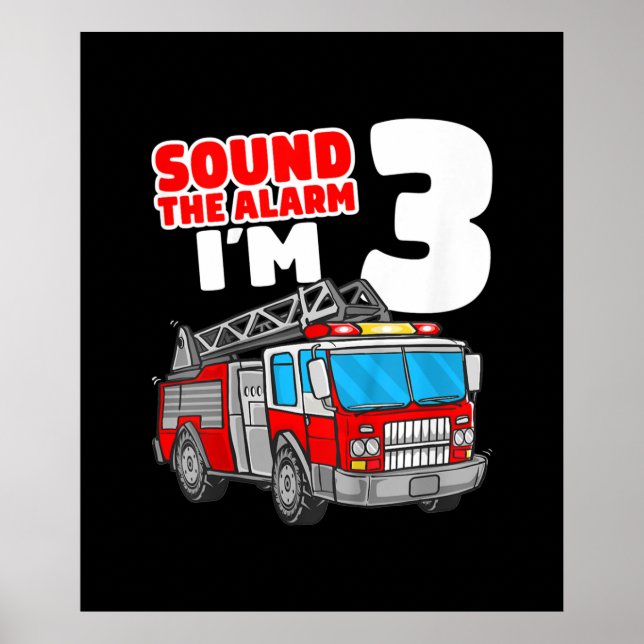 Poster Camion d'incendie 3 ans pompier 3e anniversaire (Devant)