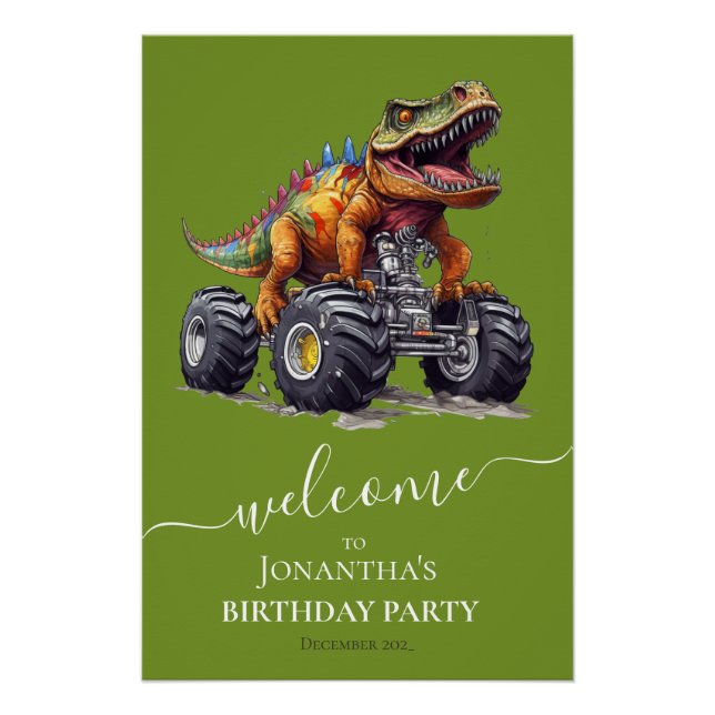 Poster Camion Dinosaur Monster, fête d'anniversaire Bienv (Devant)