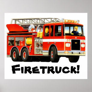 Poster Camion-feu rouge pour enfant géant