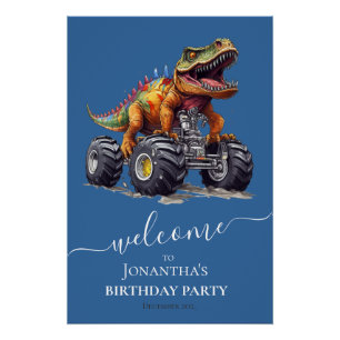 Poster Camion monstre Dinosaure Bleu T-Rex