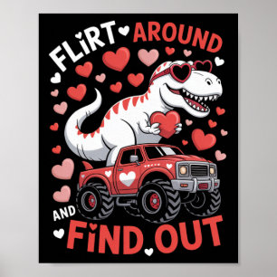 Poster Camion Monstre Dinosaure Saint Valentin Flirte et