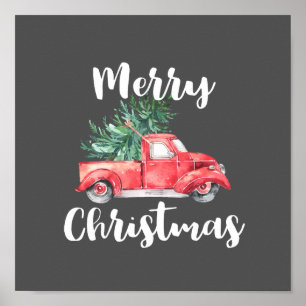 Poster Camion rouge et arbre   Gray Joyeux Noël